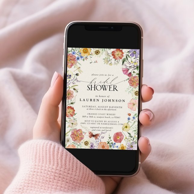 Invitación Flor silvestre de marco floral presionada ducha de (Subido por el creador)