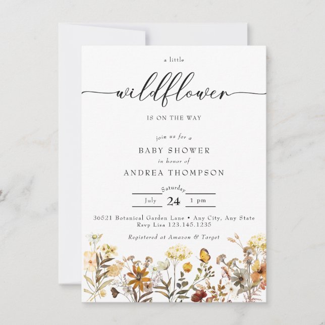 Invitación Flor silvestre de otoño | Baby Shower floral (Anverso)