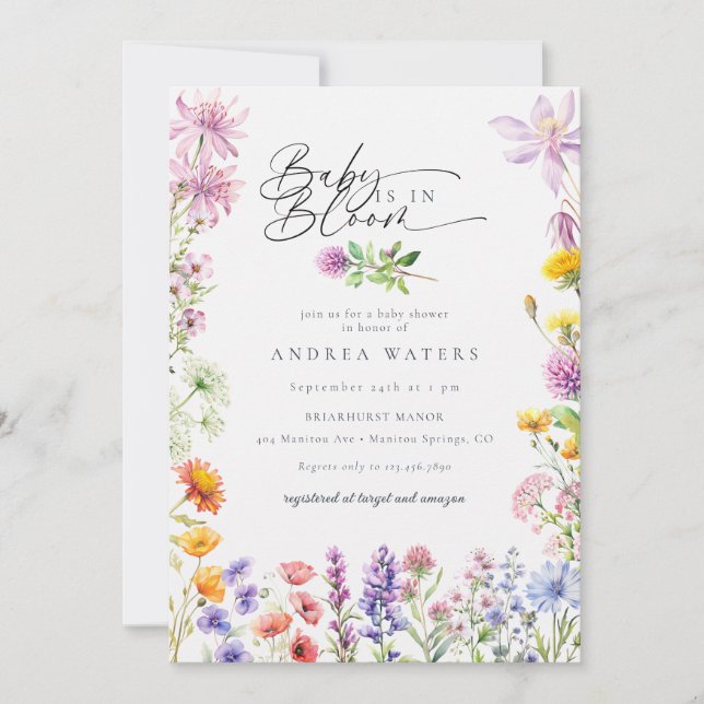 Invitación Flor silvestre de primavera | Baby Shower colorido (Anverso)