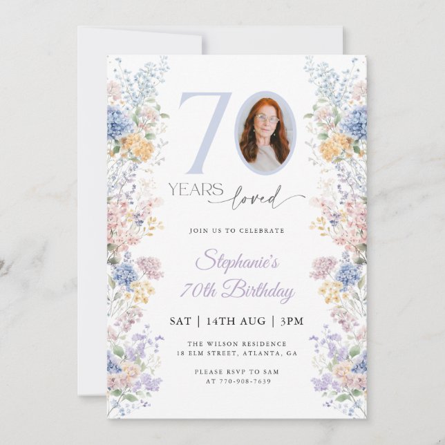 Invitación Flor silvestre de primavera foto 70 cumpleaños (Anverso)