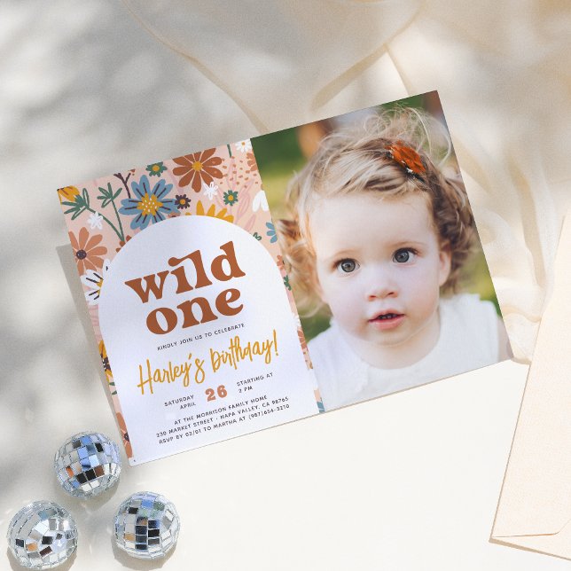 Invitación Flor silvestre de un retro Boho 1er cumpleaños fot (Subido por el creador)