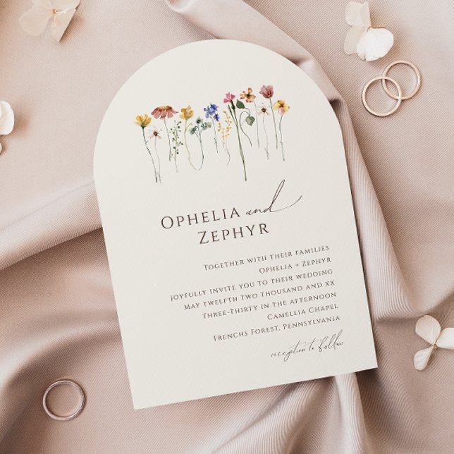 Invitación Flor silvestre delgada | Beige Boda Arch (Subido por el creador)