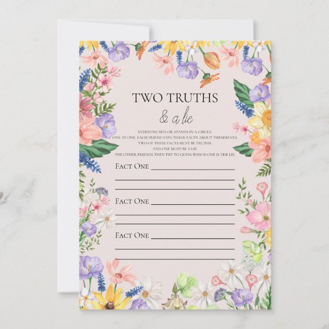 Invitación Flor silvestre dos verdades y una carta de juego d (Anverso)