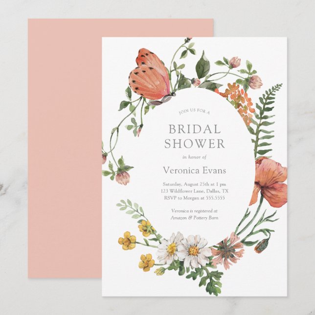 Invitación Flor silvestre ducha de novia (Anverso / Reverso)