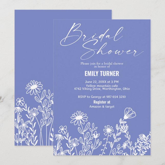 Invitación Flor silvestre Ducha de novia (Anverso / Reverso)