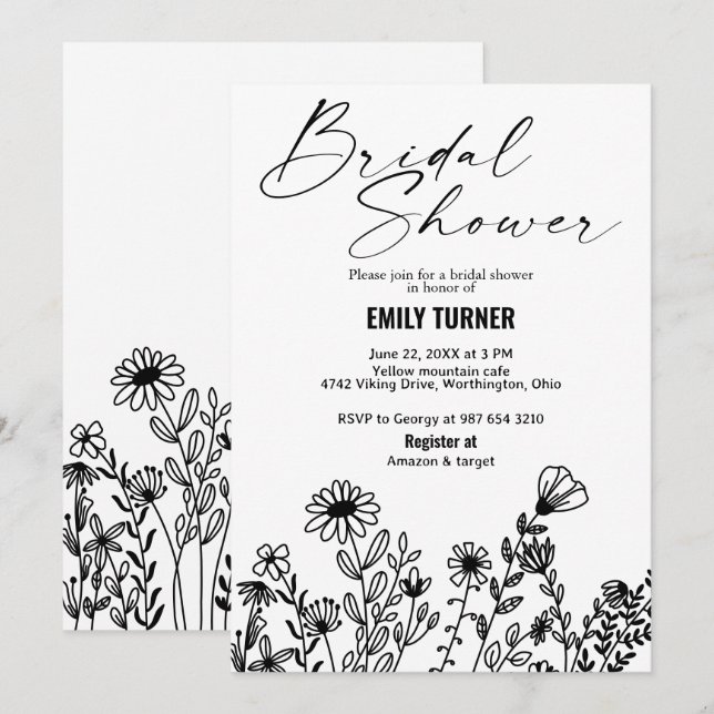 Invitación Flor silvestre Ducha de novia (Anverso / Reverso)