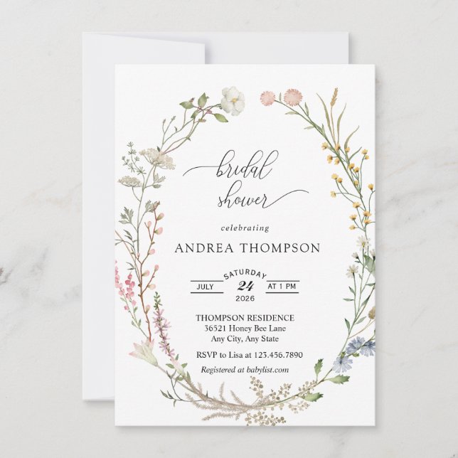Invitación Flor silvestre ducha de novia (Anverso)