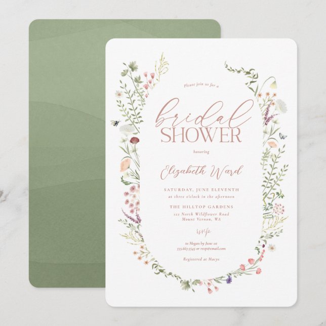 Invitación Flor silvestre ducha de novia acuarela ducha flora (Anverso / Reverso)