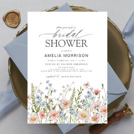 Invitación Flor silvestre Dusty Blue Pink Garden Bridal Showe