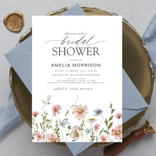 Invitación Flor silvestre Dusty Blue Pink Garden Bridal Showe