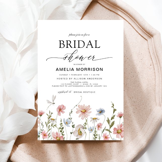 Invitación Flor silvestre Dusty Blue Pink Garden Bridal Showe (Subido por el creador)