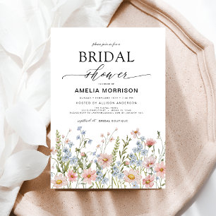 Invitación Flor silvestre Dusty Blue Pink Garden Bridal Showe