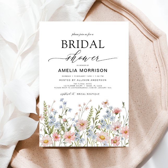 Invitación Flor silvestre Dusty Blue Pink Garden Bridal Showe (Subido por el creador)