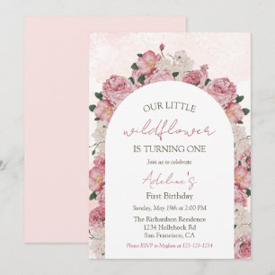 Invitación Flor silvestre Elegante Floral Baby Girl Primer cu