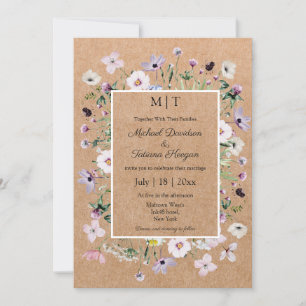 Invitación flor silvestre elegante kraft boda