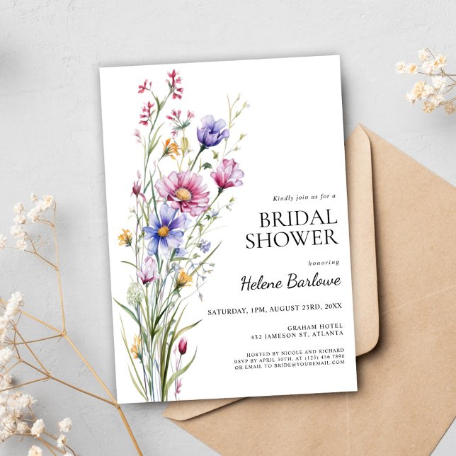 Invitación Flor silvestre elegante moderna Floral Bridal Show (Wildflower Elegant Modern Floral Bridal Shower Invitation)