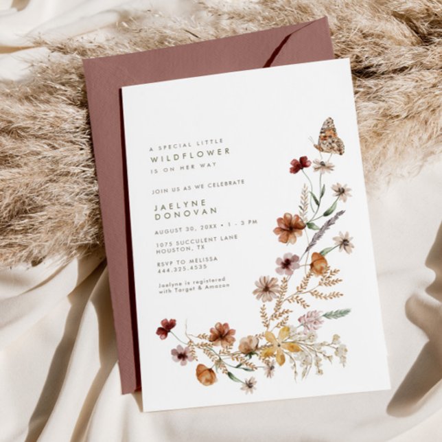 Invitación Flor silvestre en camino - Baby Shower Boho modern (Subido por el creador)
