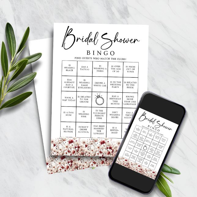 Invitación Flor silvestre Encuentra el juego de Bingo de Duch (Wildflower Find the Guest Bridal Shower Bingo Game)