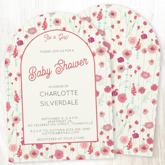 Invitación Flor silvestre Es un Baby Shower Chica (Wildflower girl baby shower invitation wish custom text)