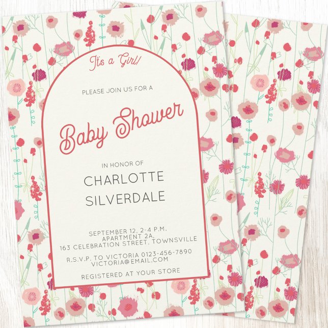 Invitación Flor silvestre Es un Baby Shower Chica (Wildflower girl custom text personalized baby shower invitation)