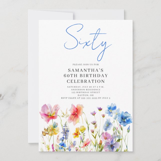Invitación Flor silvestre floral 60 cumpleaños (Anverso)