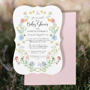 Invitación Flor silvestre Floral acuarela abejas bebé niña du