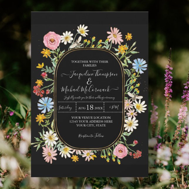 Invitación Flor silvestre Floral acuarela Elegante Boda de or (Subido por el creador)