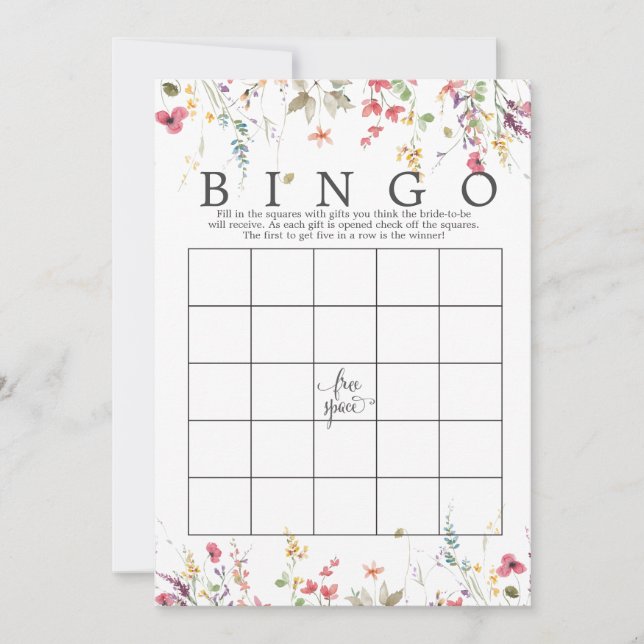 Invitación Flor silvestre Floral Bridal Shower Bingo Game (Anverso)
