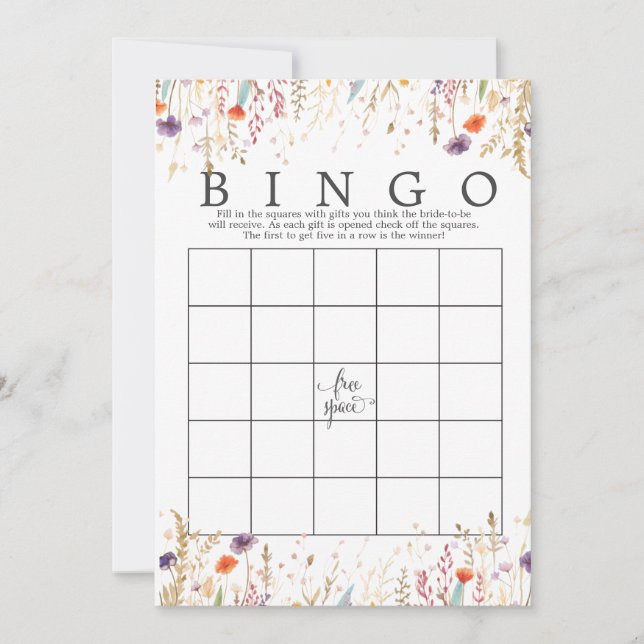Invitación Flor silvestre Floral Bridal Shower Bingo Game (Anverso)