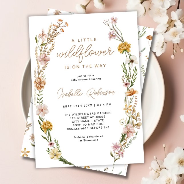 Invitación Flor silvestre floral Género Neutral Baby Shower (Floral Wildflower Gender Neutral Baby Shower Invitation)