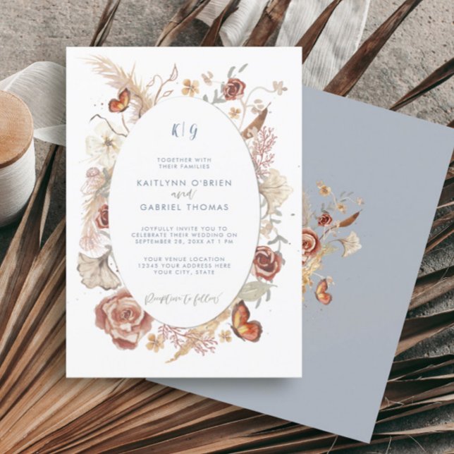 Invitación Flor silvestre Floral Mariposa Dusto Azul Acuarela (Subido por el creador)