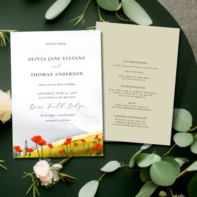Invitación Flor silvestre Floral Montaña Poppies All One Boda (Subido por el creador)