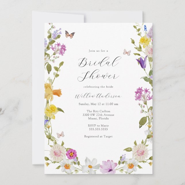 Invitación Flor silvestre florece en la ducha de novias (Anverso)