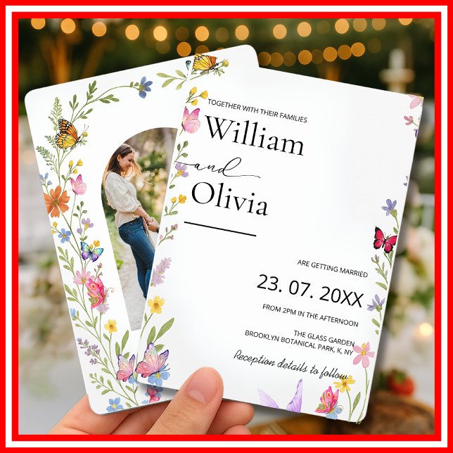 Invitación Flor silvestre florida Elegante Boda de mariposas  (Subido por el creador)