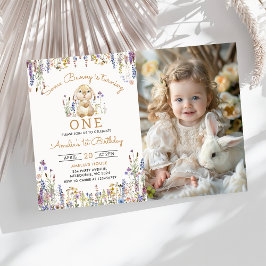 Invitación Flor silvestre, foto de cumpleaños de un conejito 
