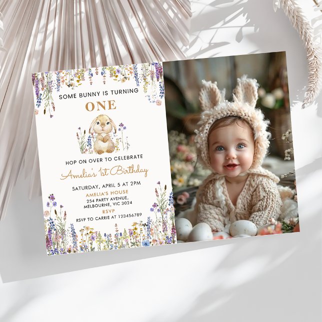 Invitación Flor silvestre, foto de cumpleaños de un conejito  (Subido por el creador)