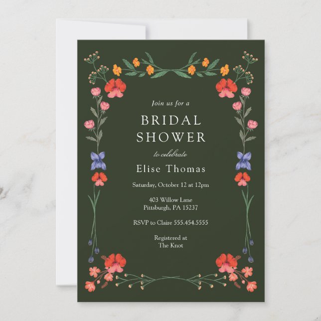 Invitación Flor silvestre Jardín Botánico Bridal Shower (Anverso)