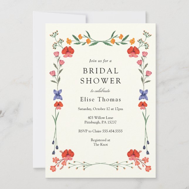 Invitación Flor silvestre Jardín Botánico Bridal Shower (Anverso)