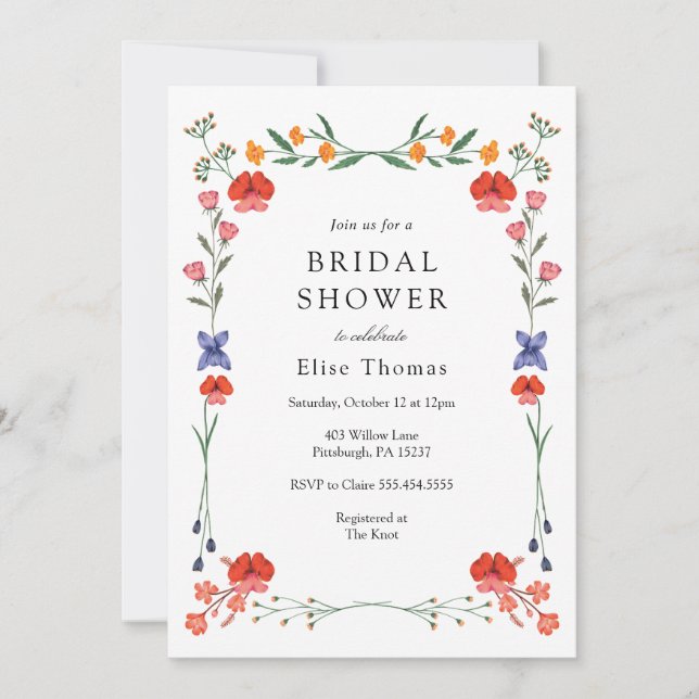 Invitación Flor silvestre Jardín Botánico Bridal Shower (Anverso)