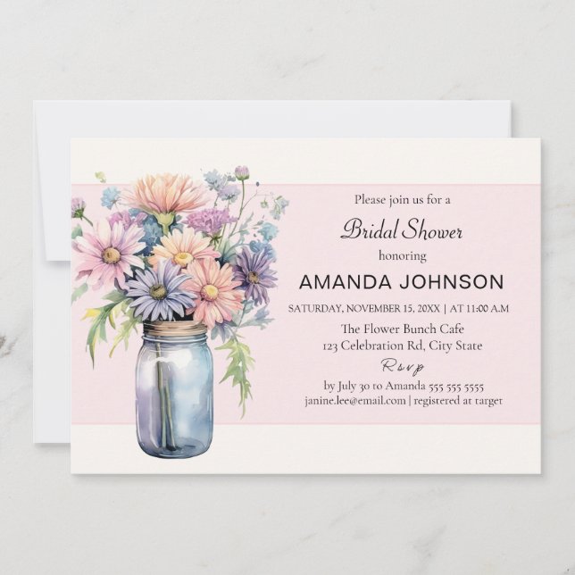 Invitación Flor silvestre Mason Jar Rustic Bridal Shower (Anverso)