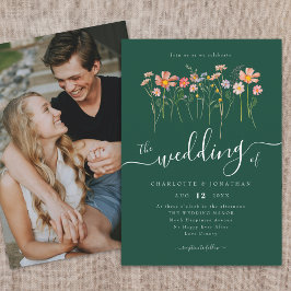 Invitación Flor silvestre Meadow Elegante Guión Foto Verde os
