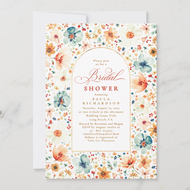Invitación Flor silvestre Meadow Garden Floral Fall Bridal Sh (Anverso)