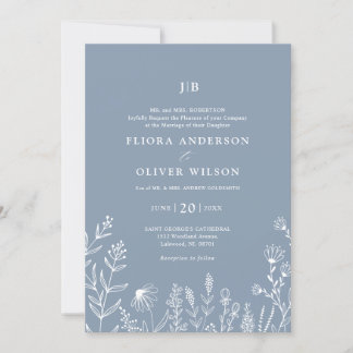 Invitación Flor silvestre Minimalista simple Boda azul turbio