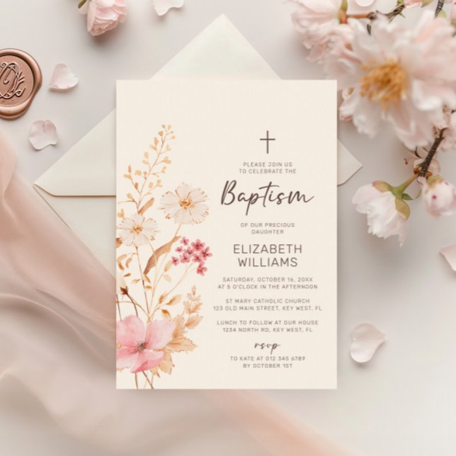Invitación Flor silvestre moderna | Bautismo Jardín Botánico (Subido por el creador)