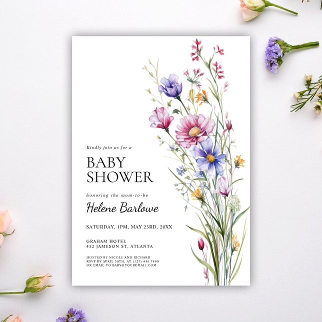 Invitación Flor silvestre moderna rusa Boho Floral Baby Showe (Wildflower Modern Rustic Boho Floral Baby Shower Invitation)