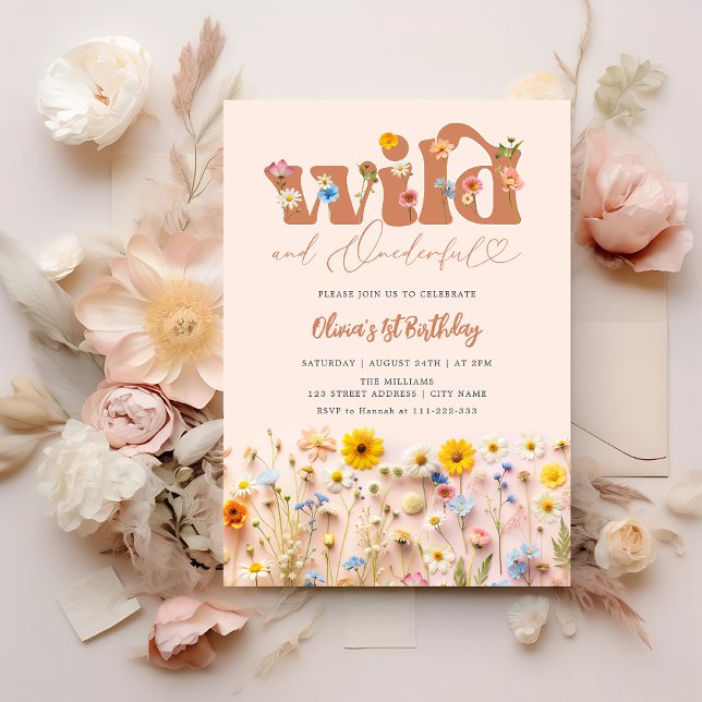 Invitación Flor silvestre moderna y maravillosa 1º cumpleaños (Subido por el creador)