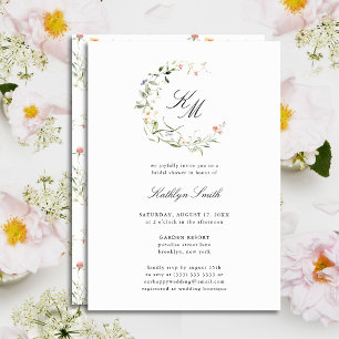 Invitación Flor silvestre Monograma Wreath ducha de novia mod