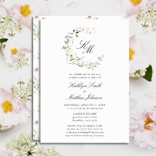Invitación Flor silvestre Monograma Wreath Ducha de Parejas M