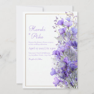 Invitación Flor Silvestre Morada Romántico Marco de Línea Dor