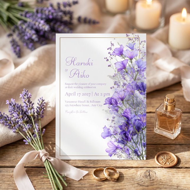 Invitación Flor Silvestre Morada Romántico Marco de Línea Dor (Subido por el creador)